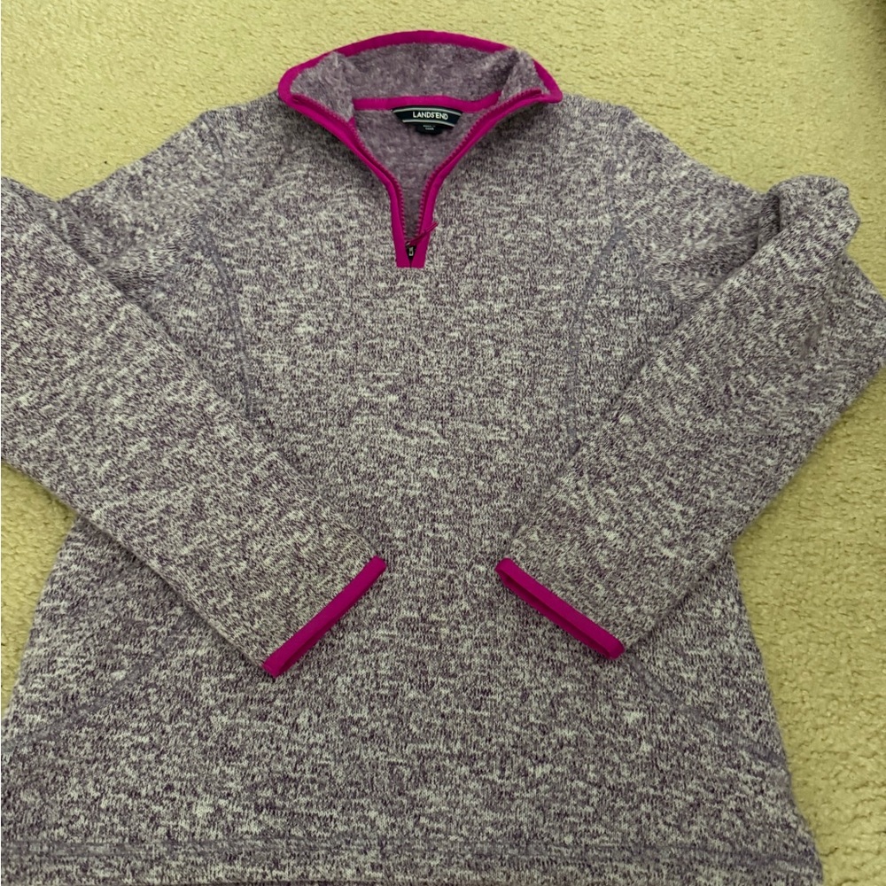 Lands' End Heathered Purple Pullover with Pink Trim